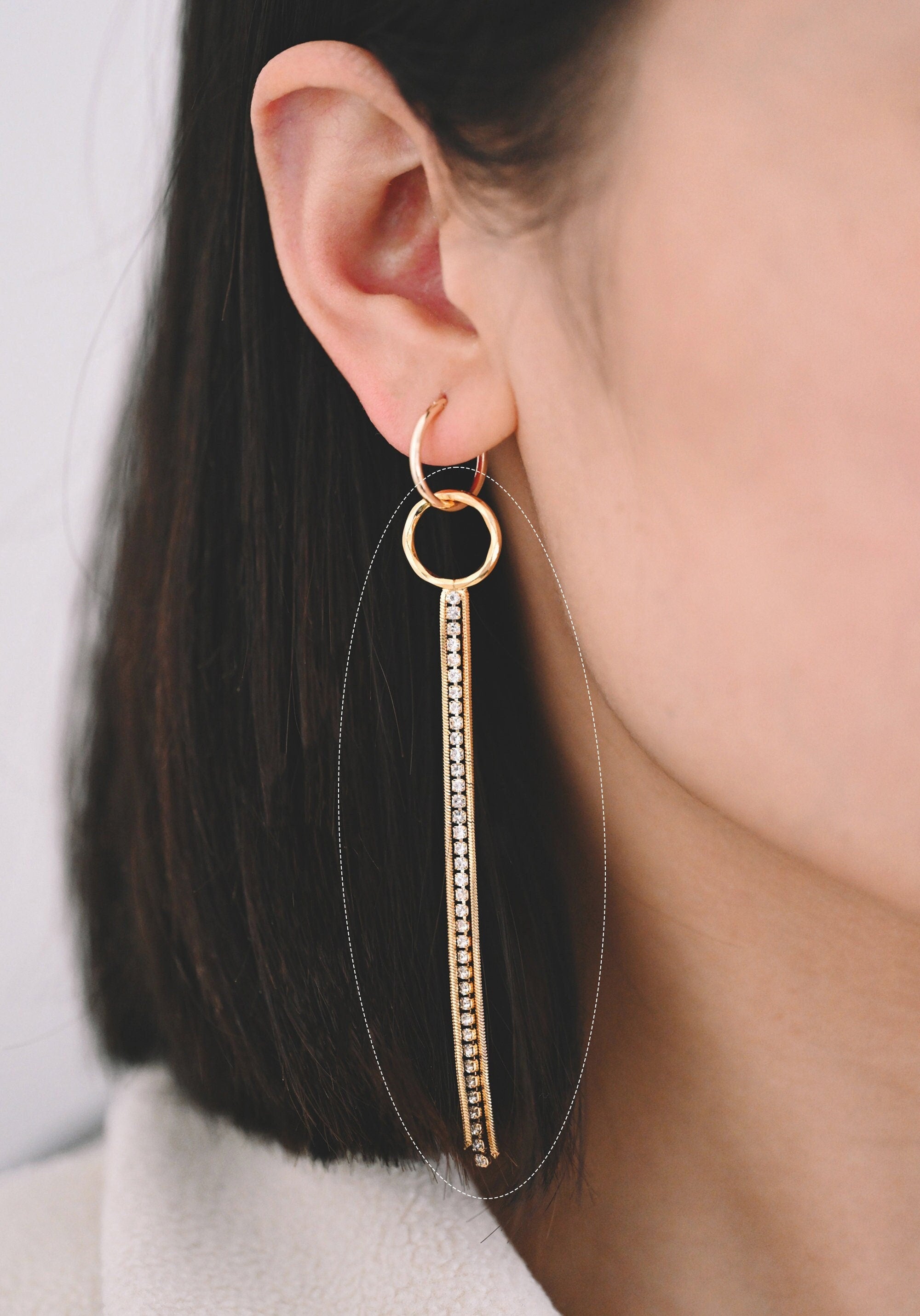 4pcs Gold/ Silver Chain Tassels 85mm Long, Rhinestone Chain Charm Pendants (GB-1277-E)